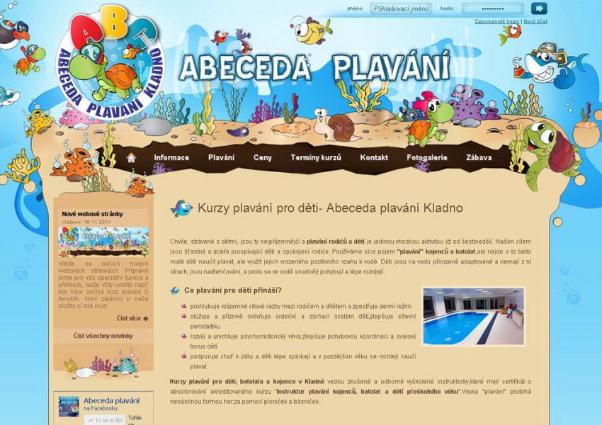 Abeceda pro děti - tvorba webových stránek pro kurzy plavání Kladno